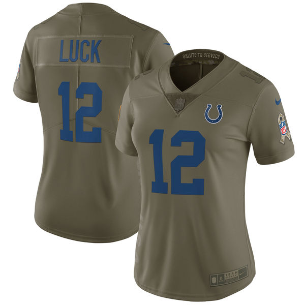 Women Indianapolis Colts #12 Luck Nike Olive Salute To Service Limited NFL Jerseys